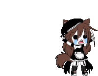 a drawing of a girl dressed as a maid with a tear running down her face .