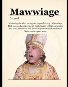 a picture of a man with the word mawwiage on the bottom