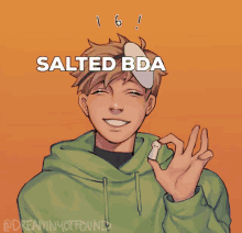 a drawing of a boy with the words salted bda on top