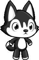 a black and white cartoon of a husky dog