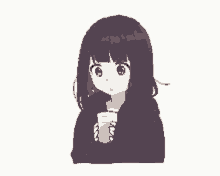 a pixel art of a girl holding a cup