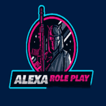 a logo for alexa role play shows a knight holding a rifle