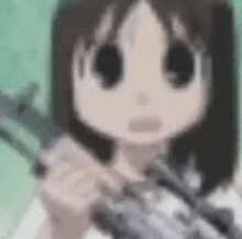 a blurred image of a cartoon girl holding a gun .