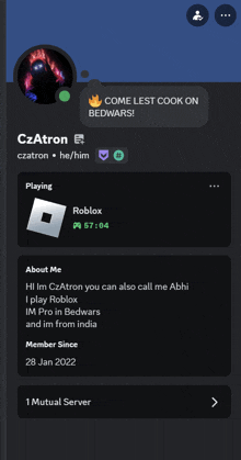 a screenshot of czatron 's roblox page