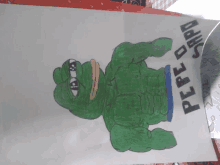 a drawing of pepe the frog with the words pepe o sapo on the bottom