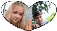 a girl and a boy are standing next to each other in a heart shaped frame