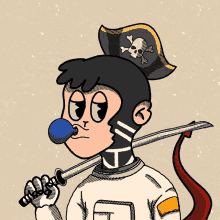 a cartoon character with a pirate hat and a sword