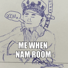 a drawing of a man with a sword says room