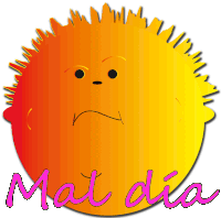 a cartoon sun with a sad face and the words mat dia underneath it