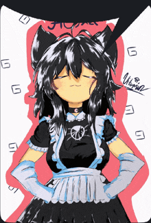 a drawing of a girl in a maid outfit with the name ultimate written below her