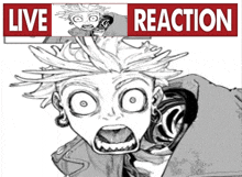 a black and white drawing of a person with the words live reaction above