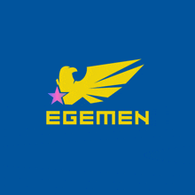 a blue background with a yellow eagle and the word " egemen "