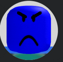 a blue cube with an angry face is in a circle