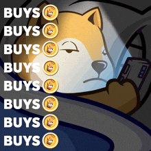 a cartoon of a dog with the words buys buys buys buys buys buys buys