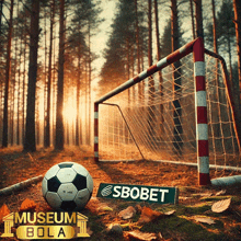 a soccer ball in front of a soccer goal with a sign that says sbobet