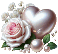 a pink rose is surrounded by pearls and a heart