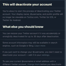 a screenshot of a page that says this will deactivate your account and what else you should know