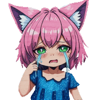 a girl with pink hair and cat ears is crying .