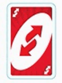 a red uno card with two white arrows pointing in opposite directions on it .