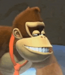 donkey kong is smiling and looking at the camera while wearing sunglasses and a tie .