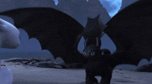 toothless and light fury from how to train your dragon standing on a beach