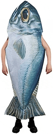 a person in a fish costume with a large eye