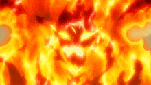 a cartoon character is surrounded by flames and smoke .