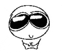 a black and white drawing of a smiley face with sunglasses on a white background .