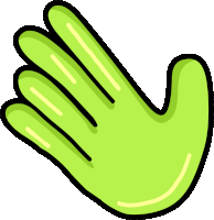 a green hand with yellow lines on it