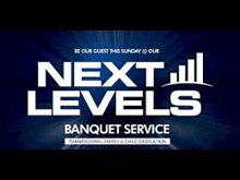 a blue background with white text that says `` next levels banquet service ''