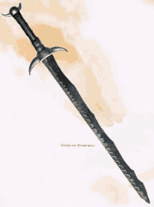 a sword with a long blade and a wooden handle is on a white background .