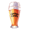 a glass of cotton candy beer on a white background .