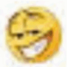 a blurry picture of a yellow smiley face with a big smile on a white background .