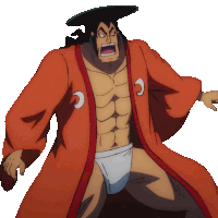 a cartoon character with a red robe and a white underwear