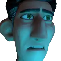 a close up of a cartoon man 's face with a surprised look on his face