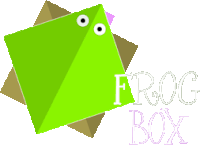 a logo for frog box with a green frog