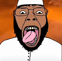 a man with glasses and a beard sticking out his tongue