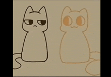 a drawing of a cat with an angry face next to a drawing of the same cat