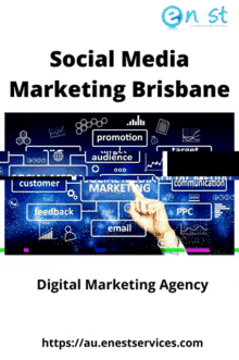 a poster for social media marketing brisbane with a hand pointing at the word email