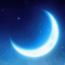 a crescent moon in a blue sky with stars