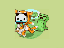 a cartoon drawing of a fox and a creeper with the name chino-hanny