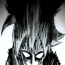 a black and white drawing of a demon 's face