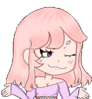 a drawing of a girl with pink hair wearing a purple shirt