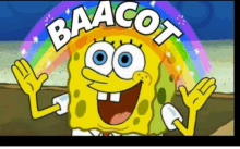 a cartoon of spongebob with a rainbow in the background and the words baacot