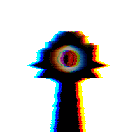 a glitch effect of an eye with a rainbow colored pupil