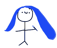 a stick figure with blue ears and a microphone