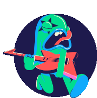 a green cartoon character is playing a guitar