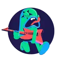 a green cartoon character is playing a guitar