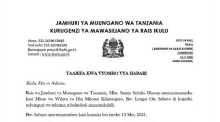 a letter from the government of tanzania dated may 13 2021