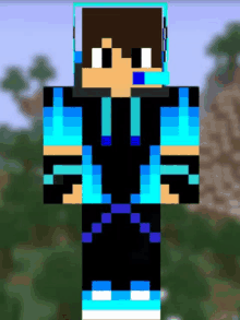 a boy in a minecraft skin with headphones on